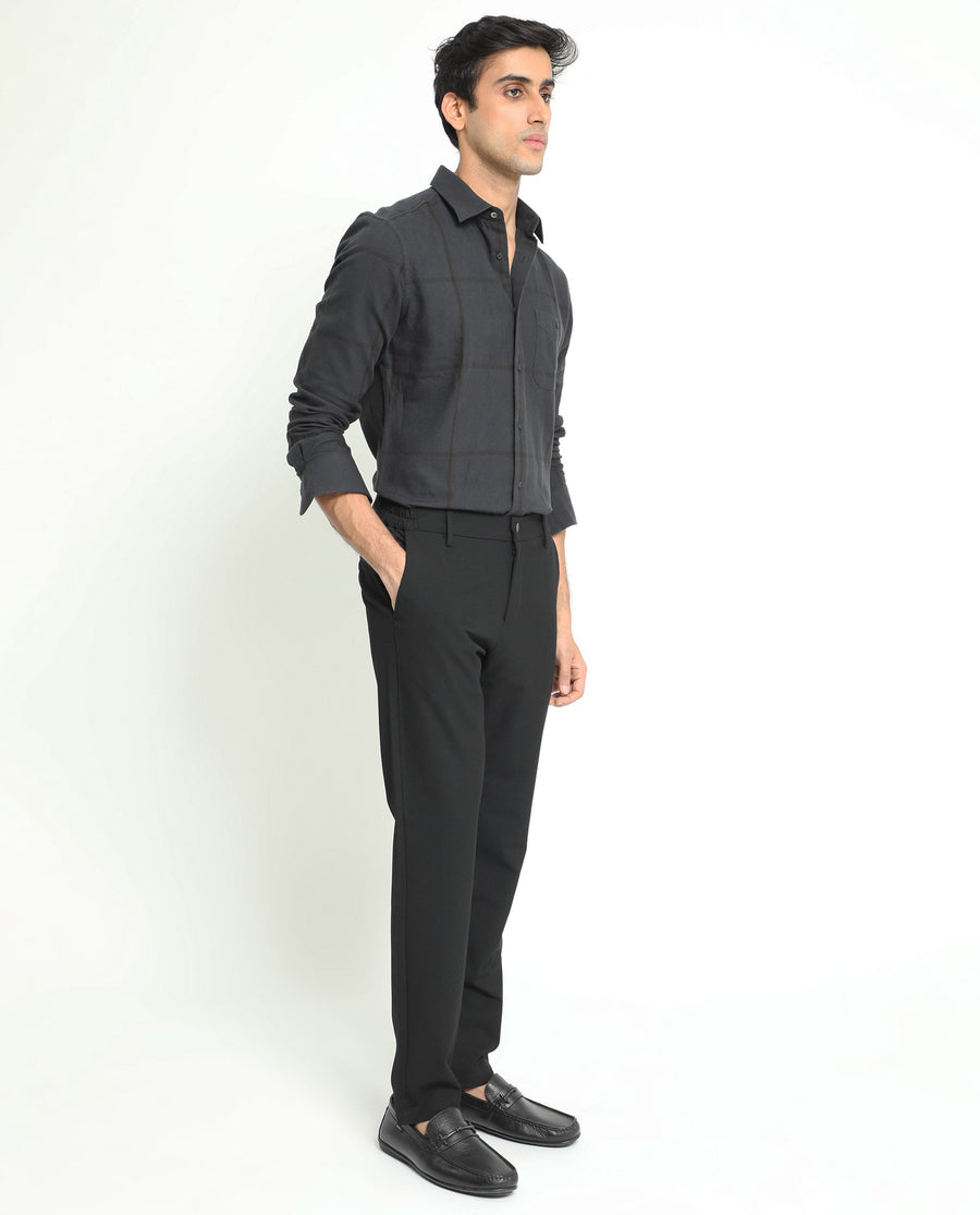 Rare Rabbit Men's Garteh Petrol Cotton Checked Print Regular Fit Full Sleeve Collared Shirt