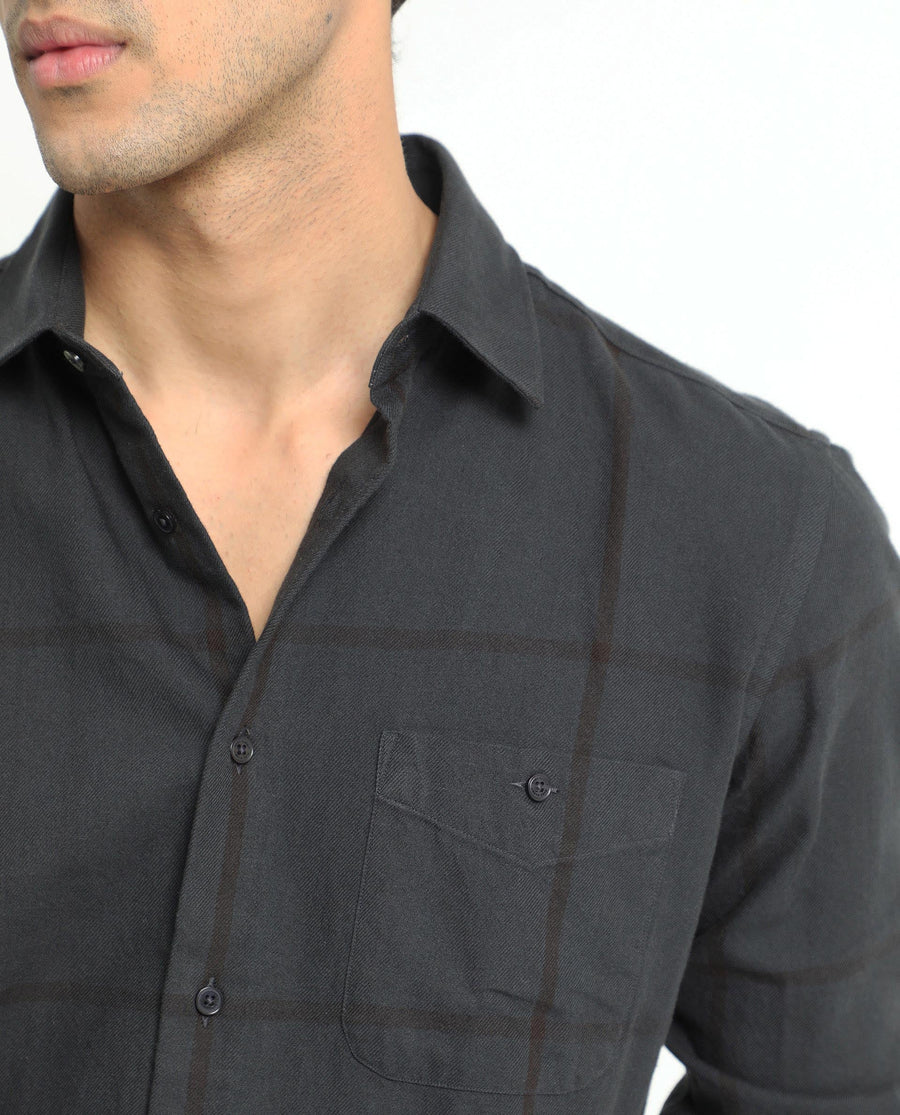 Rare Rabbit Men's Garteh Petrol Cotton Checked Print Regular Fit Full Sleeve Collared Shirt