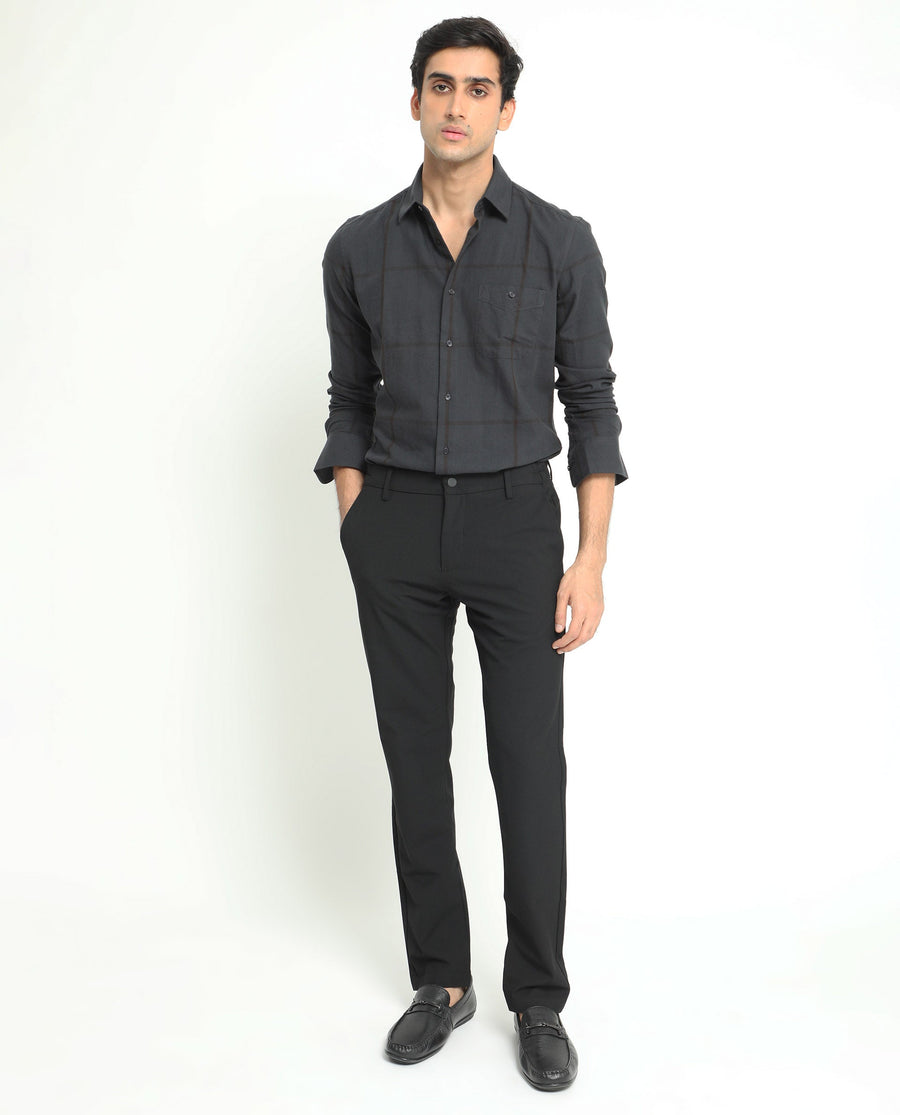 Rare Rabbit Men's Garteh Petrol Cotton Checked Print Regular Fit Full Sleeve Collared Shirt