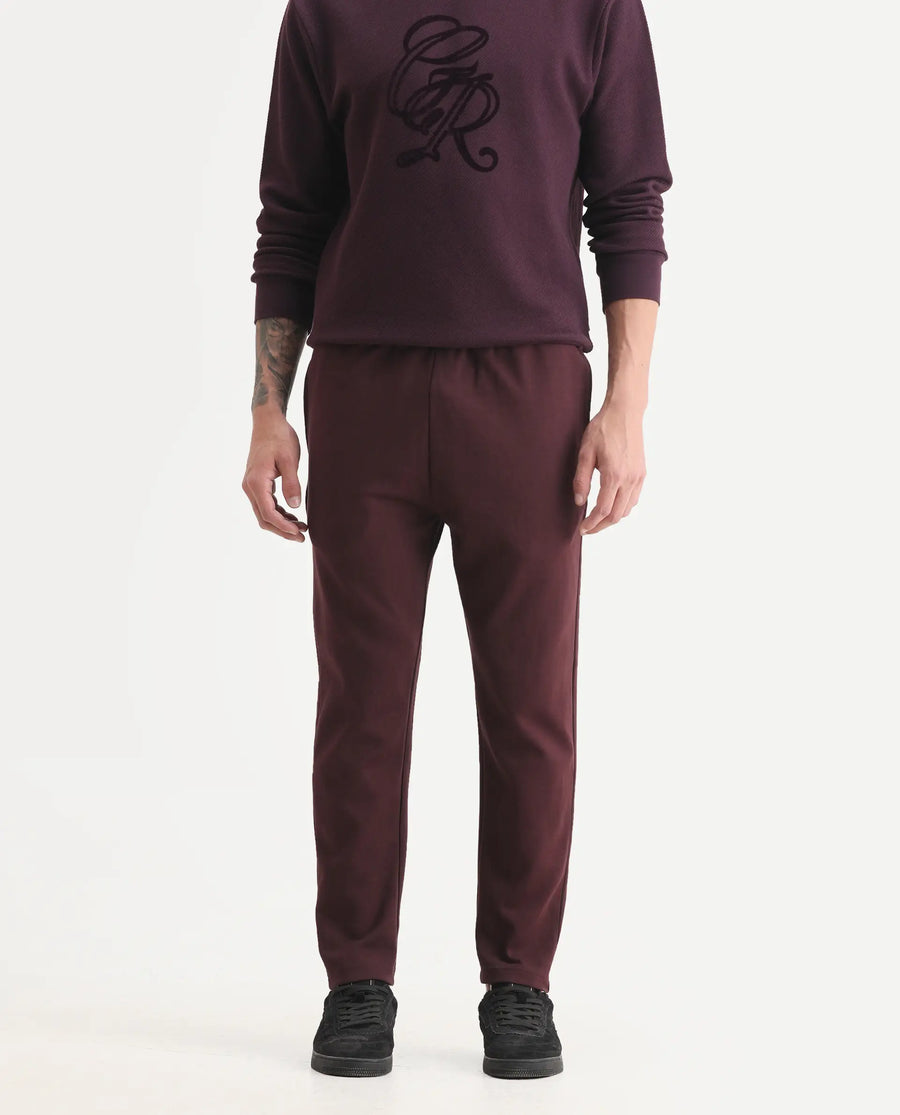 Rare Rabbit Men's Garon-B Dark Maroon Cotton Blend Fabric Regular Fit Plain Track Pant