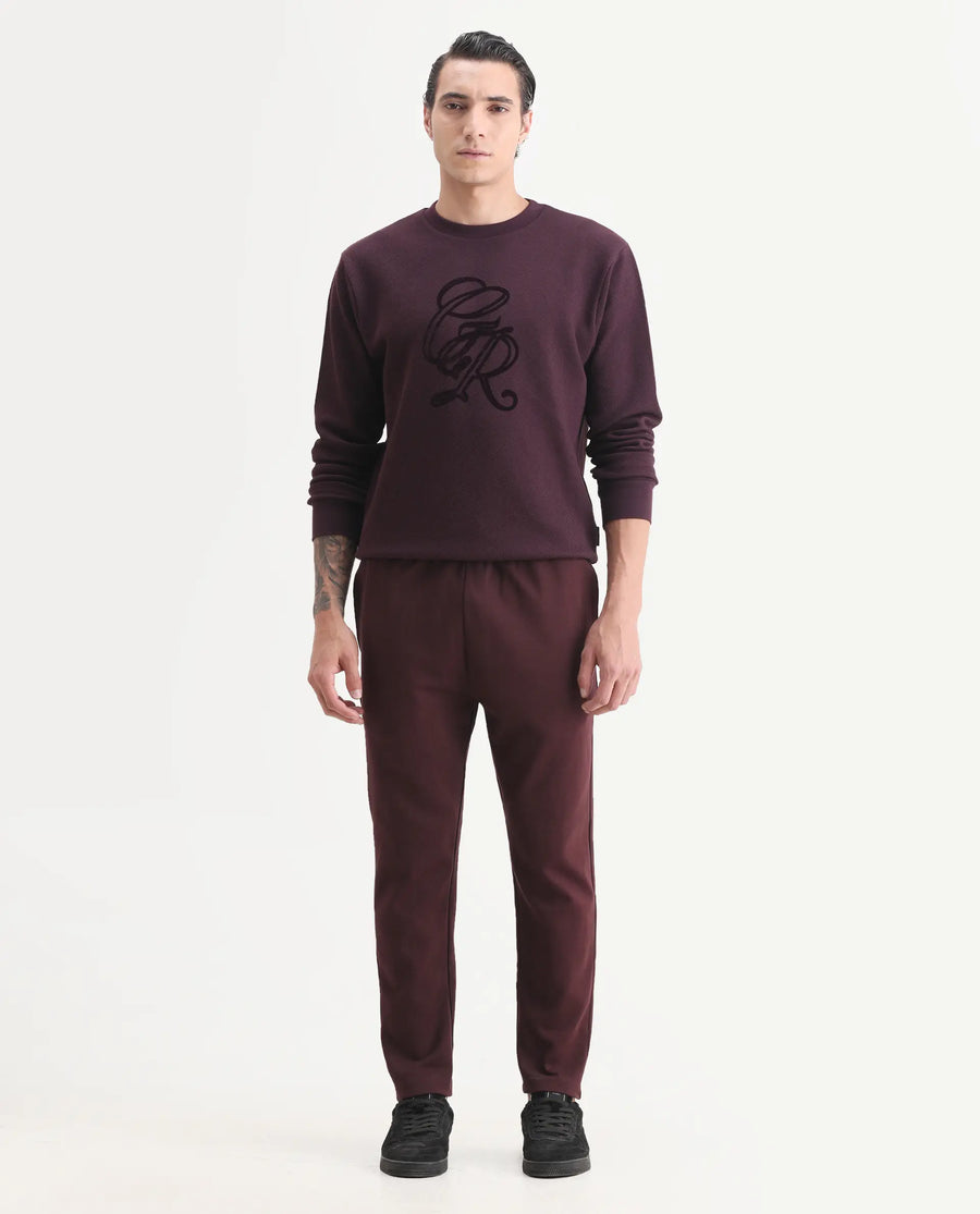 Rare Rabbit Men's Garon-B Dark Maroon Cotton Blend Fabric Regular Fit Plain Track Pant