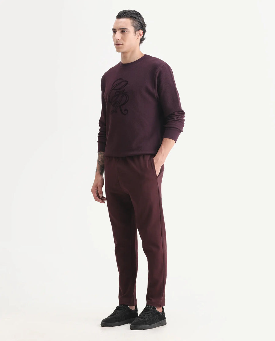 Rare Rabbit Men's Garon-B Dark Maroon Cotton Blend Fabric Regular Fit Plain Track Pant