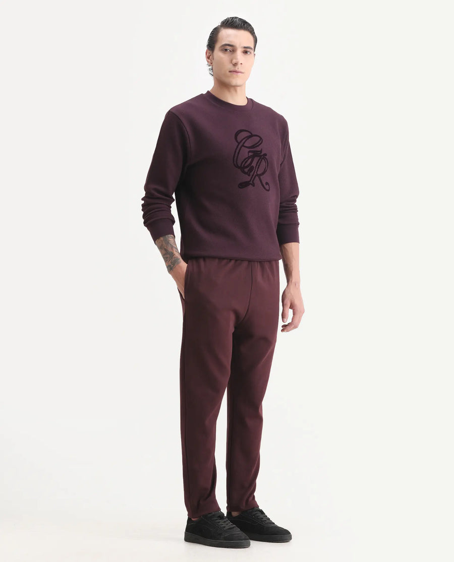 Rare Rabbit Men's Garon-B Dark Maroon Cotton Blend Fabric Regular Fit Plain Track Pant