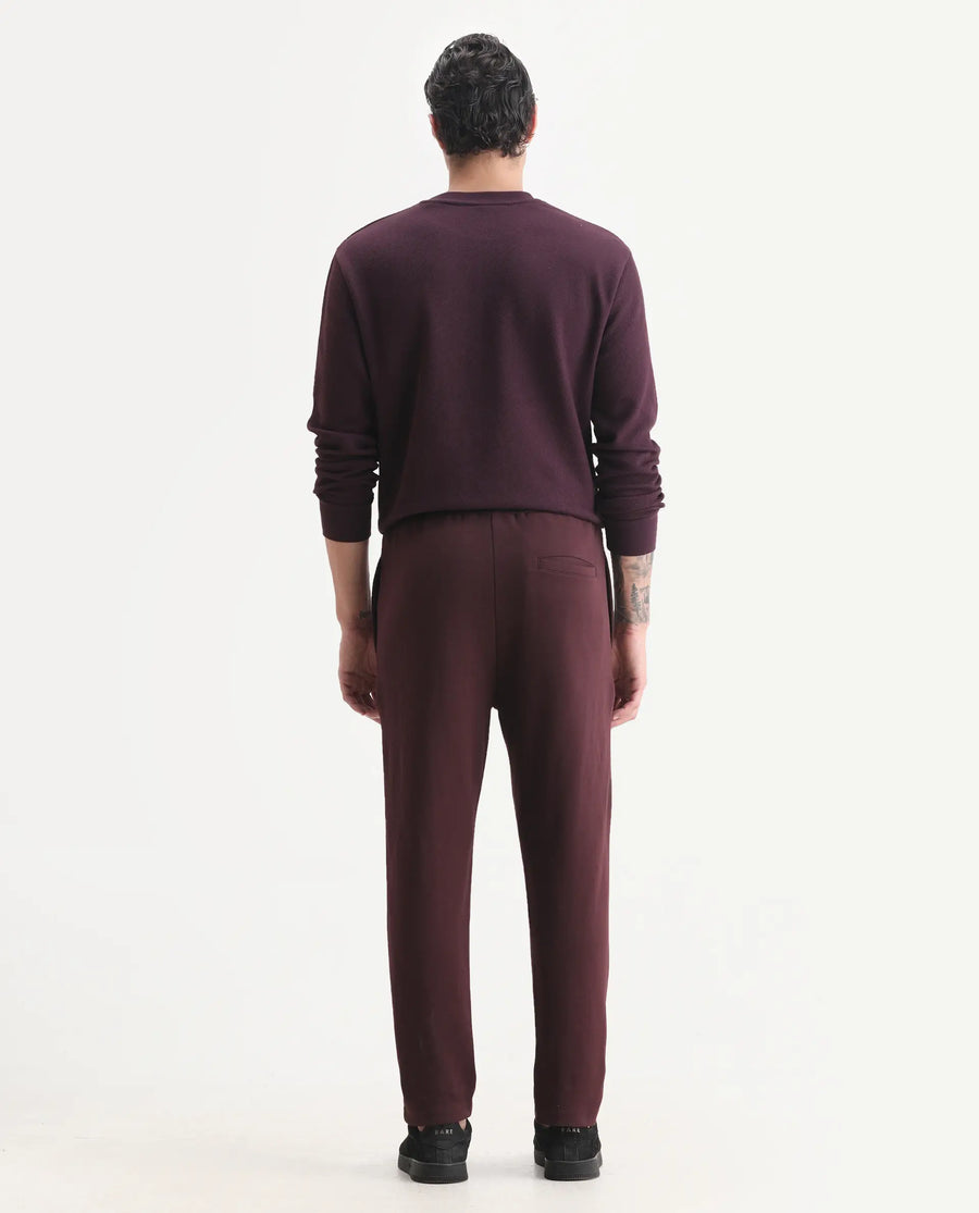 Rare Rabbit Men's Garon-B Dark Maroon Cotton Blend Fabric Regular Fit Plain Track Pant