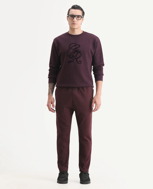 Rare Rabbit Men's Garon-B Dark Maroon Cotton Blend Fabric Regular Fit Plain Track Pant