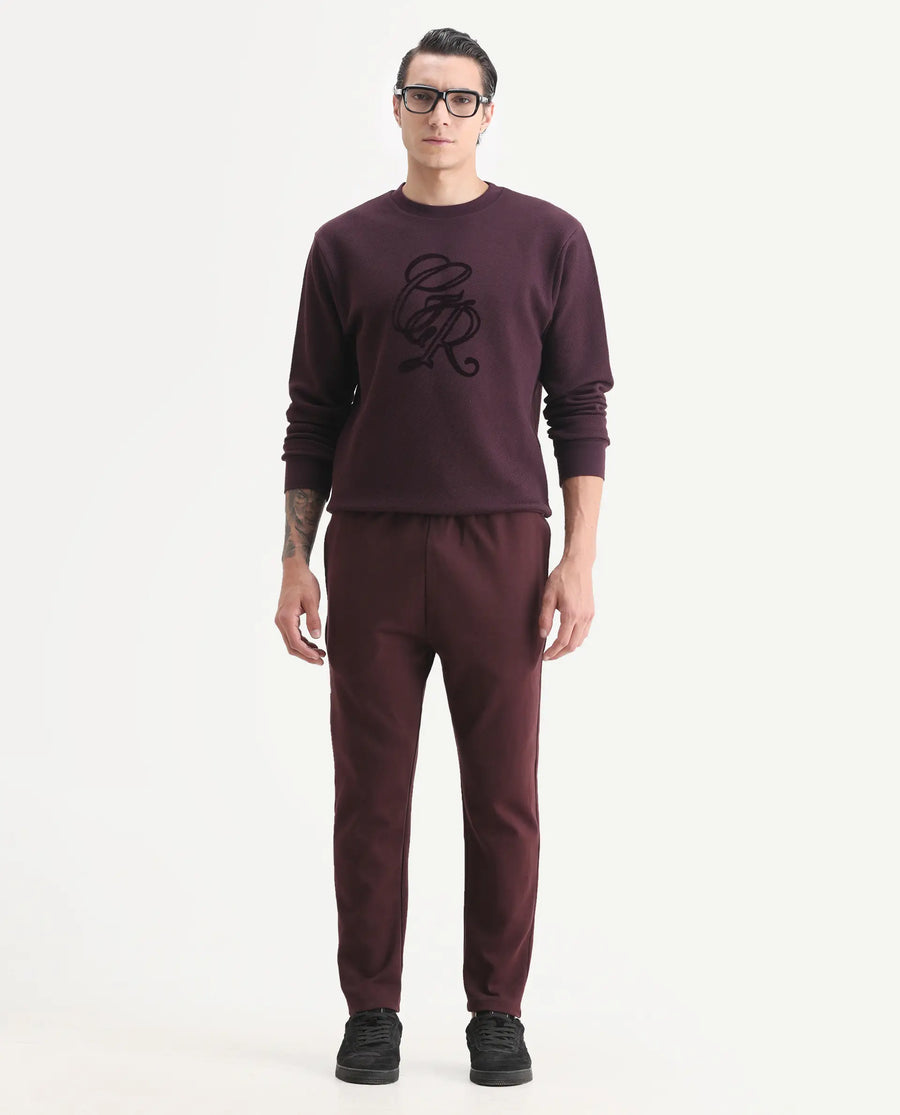 Rare Rabbit Men's Garon-B Dark Maroon Cotton Blend Fabric Regular Fit Plain Track Pant