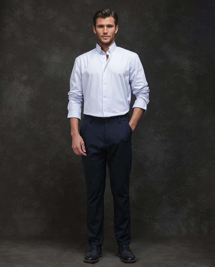 Rare Rabbit Men's Garry Light Blue Cotton Plain Relaxed Fit Full Sleeve Mandarin Collar Shirt