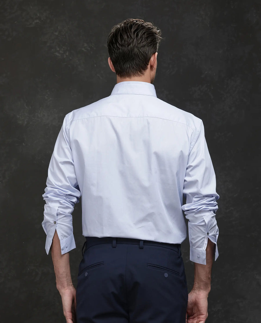 Rare Rabbit Men's Garry Light Blue Cotton Plain Relaxed Fit Full Sleeve Mandarin Collar Shirt