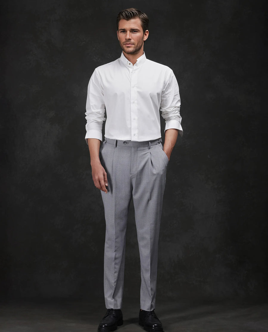 Rare Rabbit Men's Garry White Cotton Plain Relaxed Fit Full Sleeve Mandarin Collar Shirt