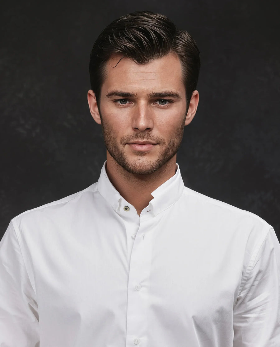Rare Rabbit Men's Garry White Cotton Plain Relaxed Fit Full Sleeve Mandarin Collar Shirt