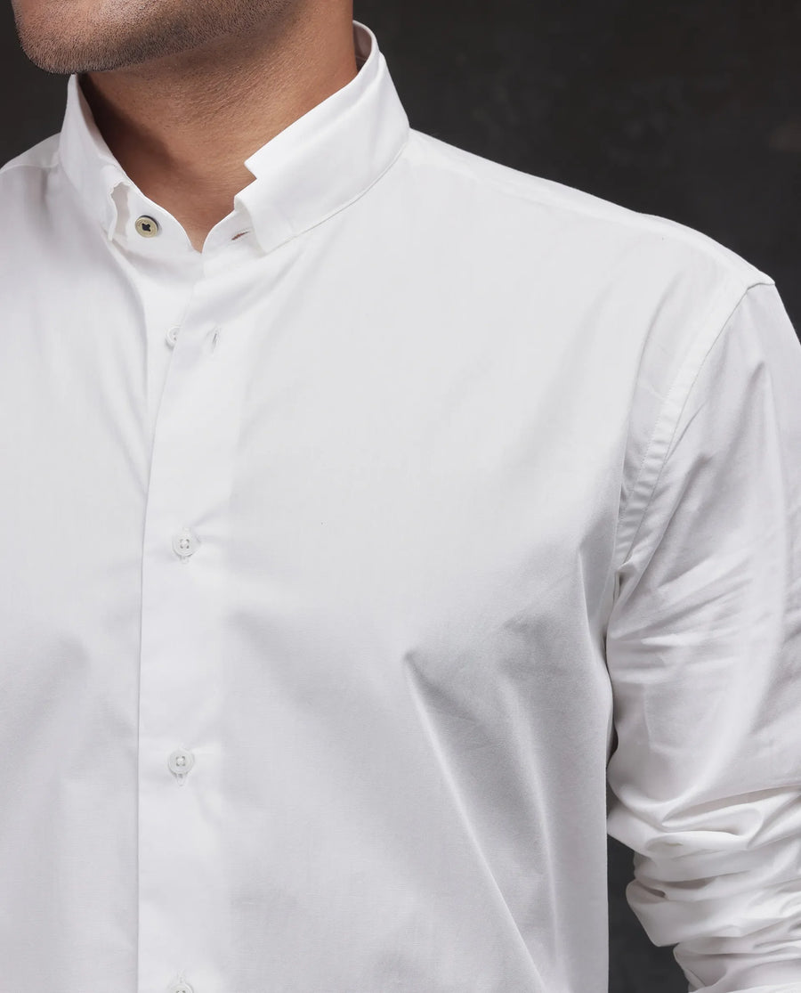 Rare Rabbit Men's Garry White Cotton Plain Relaxed Fit Full Sleeve Mandarin Collar Shirt