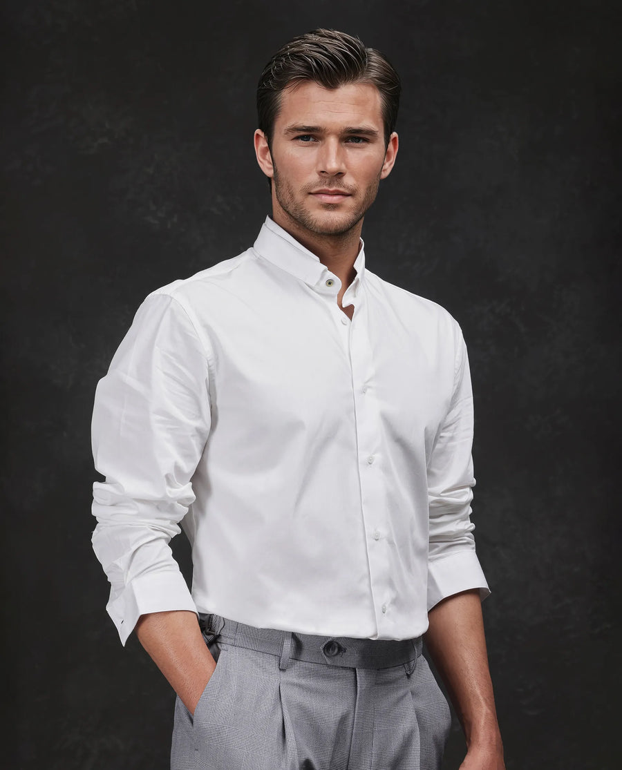 Rare Rabbit Men's Garry White Cotton Plain Relaxed Fit Full Sleeve Mandarin Collar Shirt