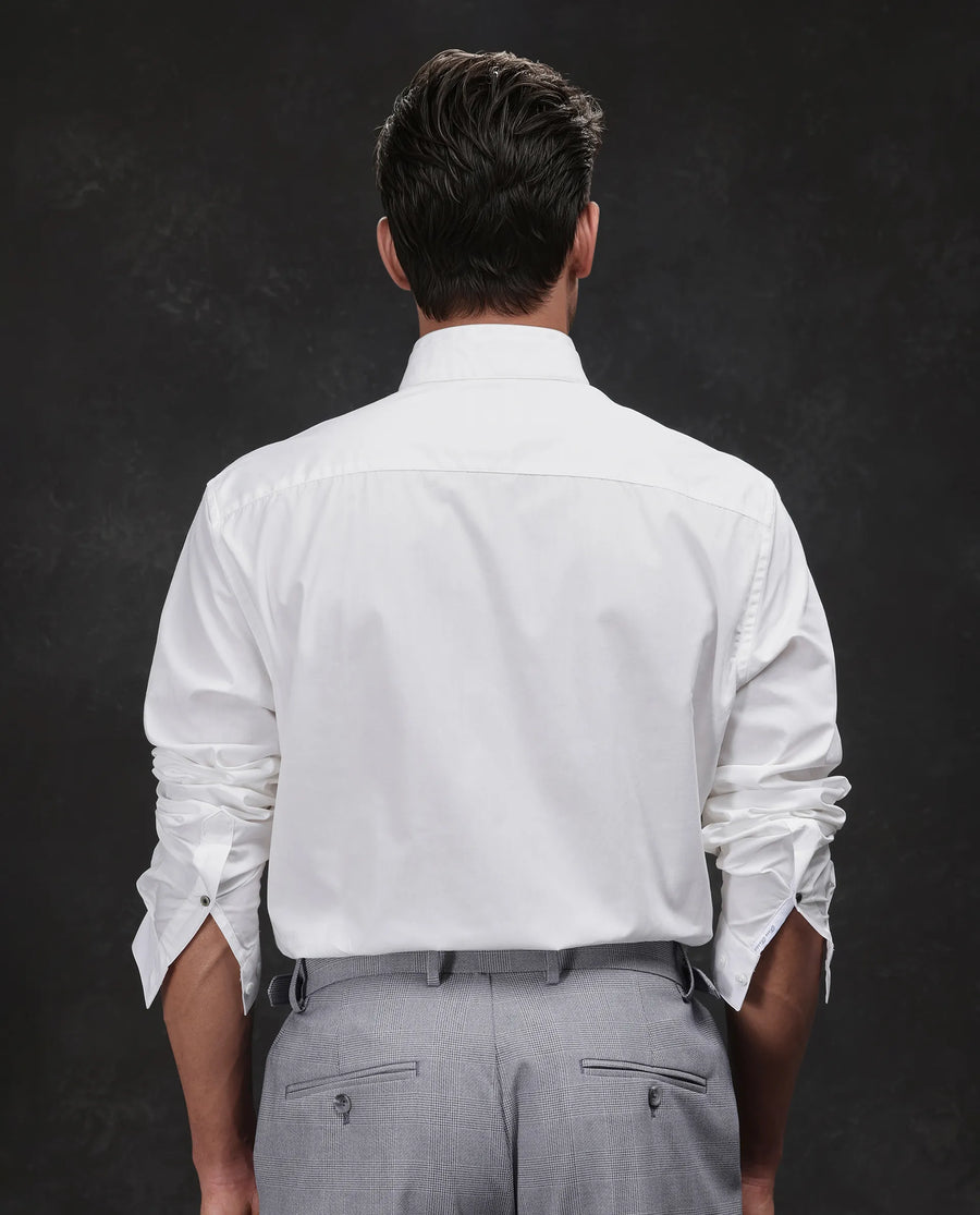 Rare Rabbit Men's Garry White Cotton Plain Relaxed Fit Full Sleeve Mandarin Collar Shirt