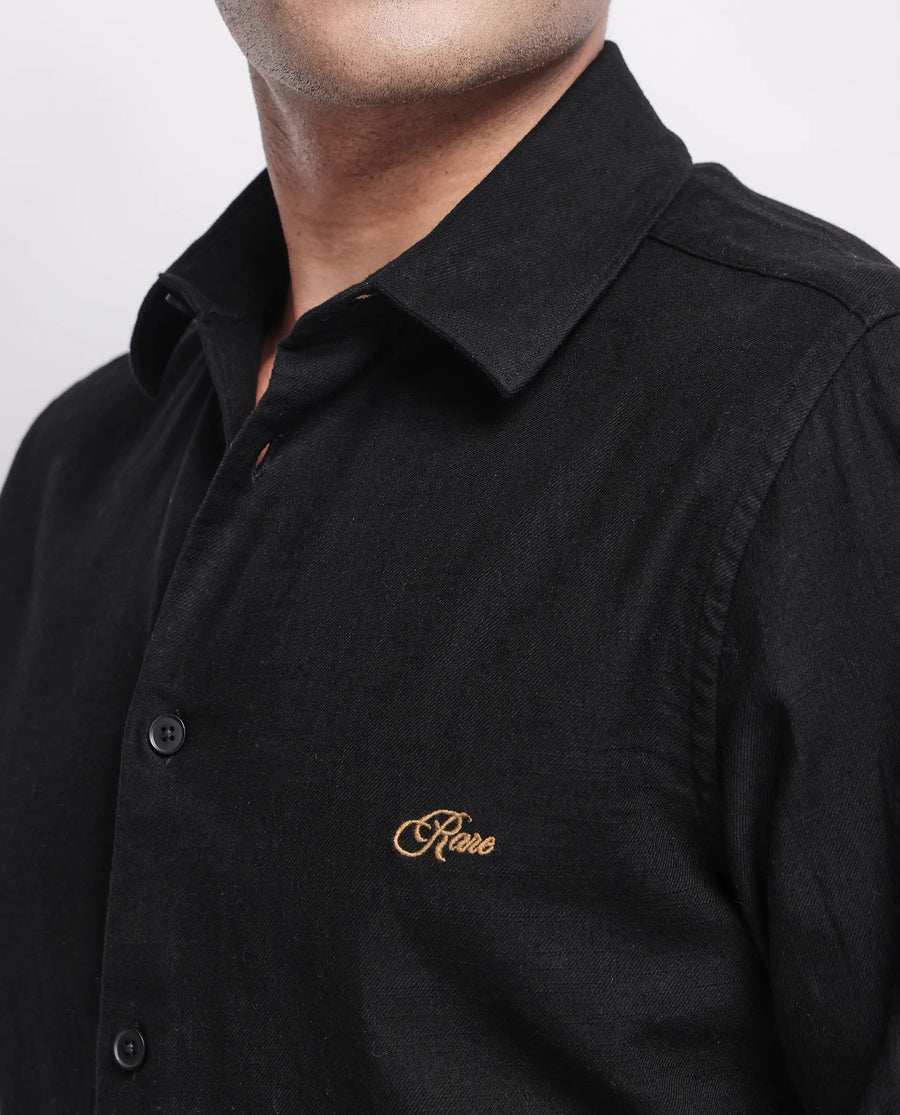 Rare Rabbit Men's Gawa Black Cotton Striped Print Regular Fit Full Sleeve Collared Shirt