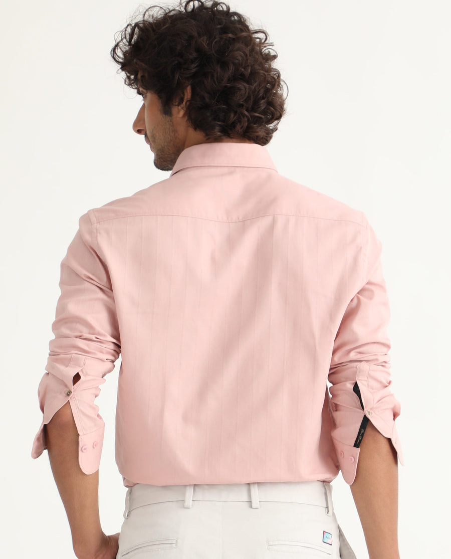 Rare Rabbit Men's Gazan Dusky Pink Cotton Striped Print Regular Fit Full Sleeve Collared Shirt