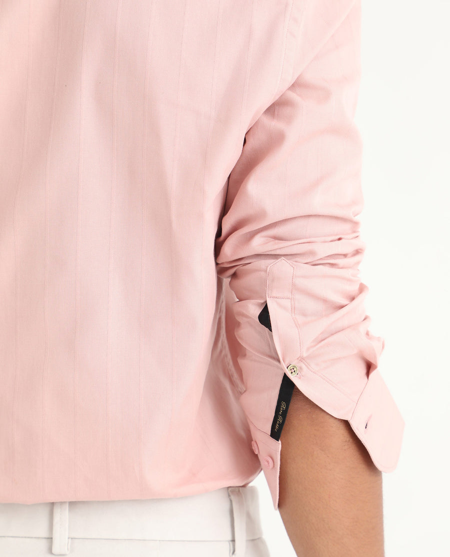 Rare Rabbit Men's Gazan Dusky Pink Cotton Striped Print Regular Fit Full Sleeve Collared Shirt