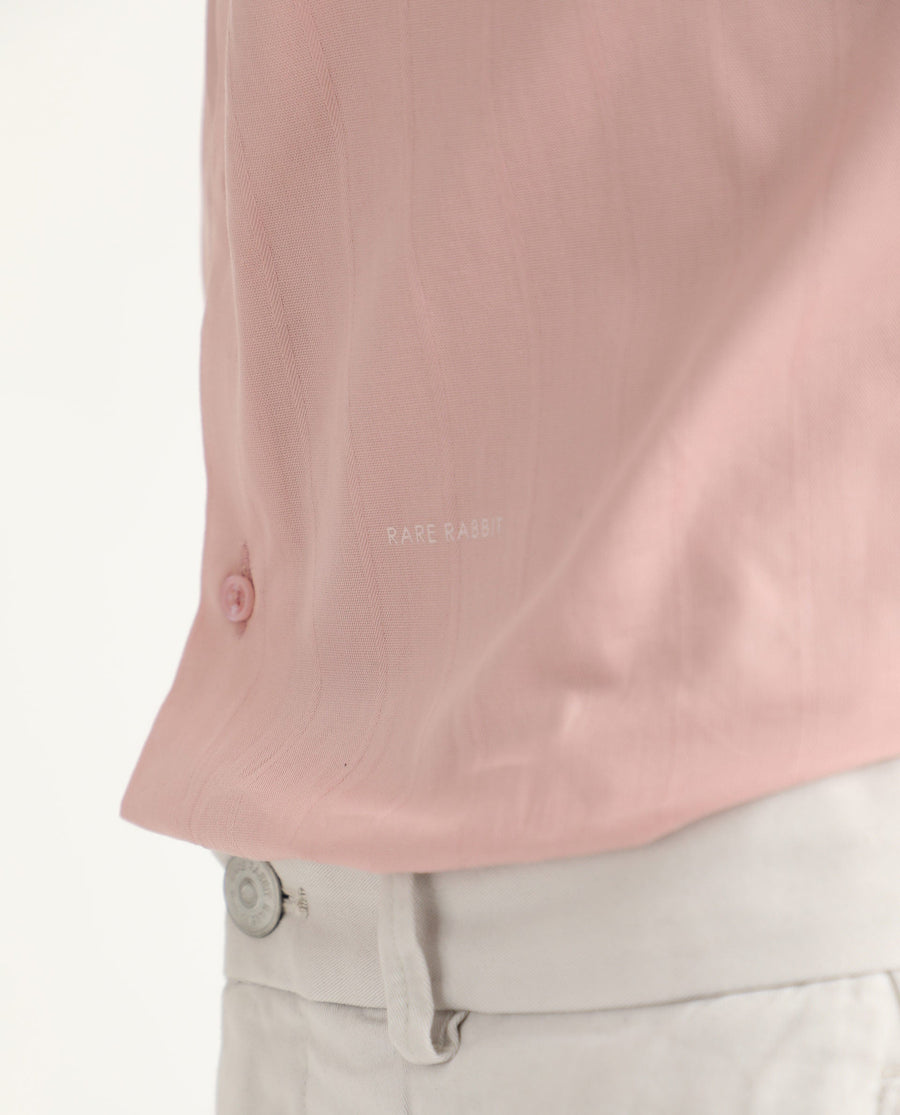 Rare Rabbit Men's Gazan Dusky Pink Cotton Striped Print Regular Fit Full Sleeve Collared Shirt