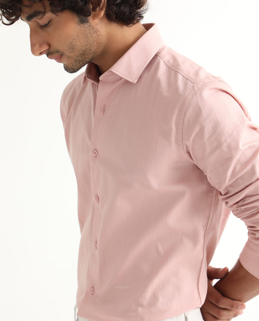 Rare Rabbit Men's Gazan Dusky Pink Cotton Striped Print Regular Fit Full Sleeve Collared Shirt