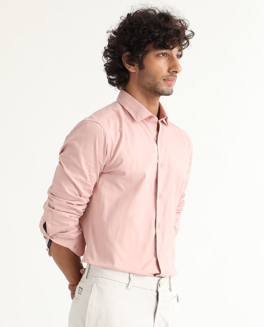 Rare Rabbit Men's Gazan Dusky Pink Cotton Striped Print Regular Fit Full Sleeve Collared Shirt