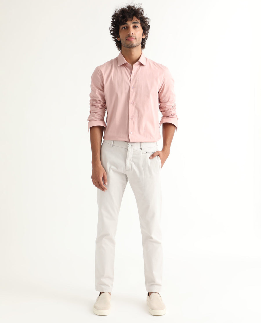 Rare Rabbit Men's Gazan Dusky Pink Cotton Striped Print Regular Fit Full Sleeve Collared Shirt