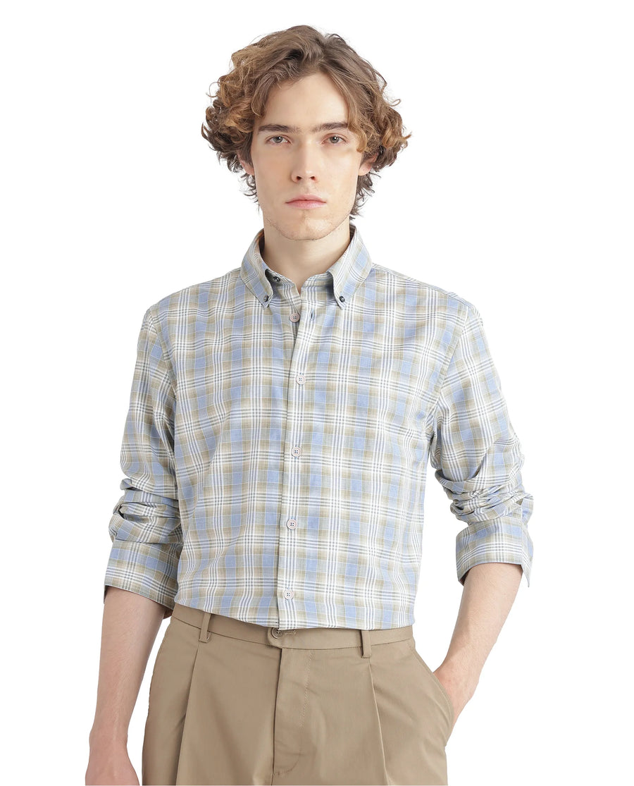 Rare Rabbit Men's Geko Pastel Green Cotton Checked Print Regular Fit Full Sleeve Collared Shirt