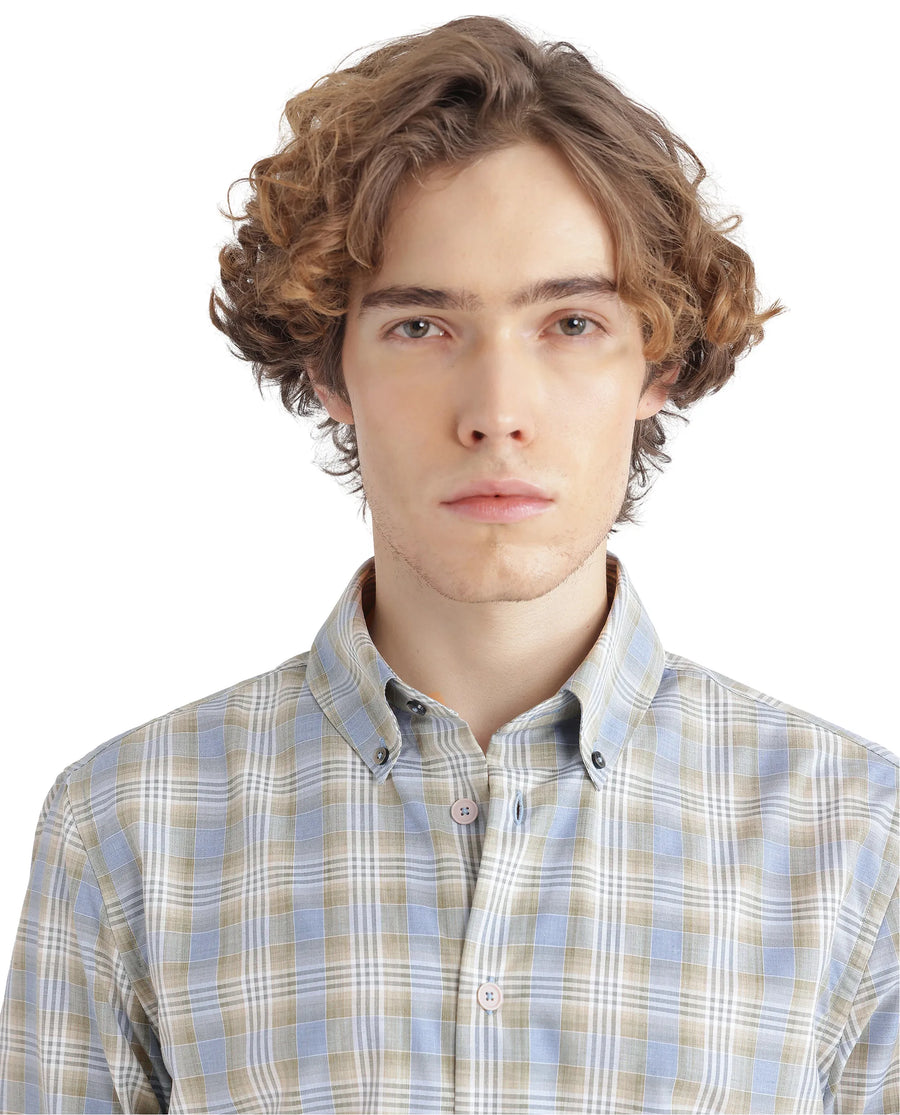 Rare Rabbit Men's Geko Pastel Green Cotton Checked Print Regular Fit Full Sleeve Collared Shirt