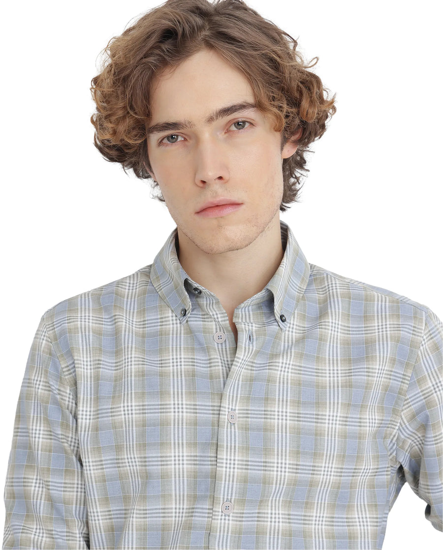 Rare Rabbit Men's Geko Pastel Green Cotton Checked Print Regular Fit Full Sleeve Collared Shirt
