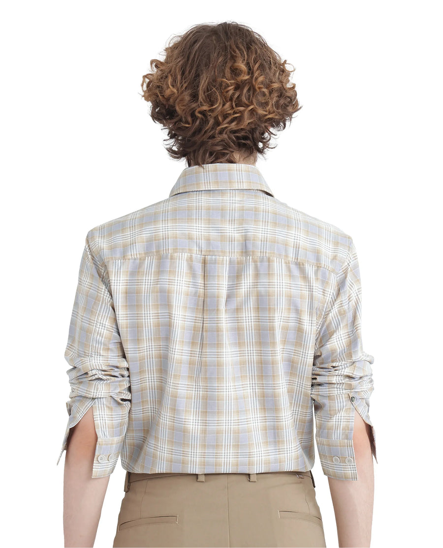 Rare Rabbit Men's Geko Pastel Mustard Cotton Checked Print Regular Fit Full Sleeve Collared Shirt