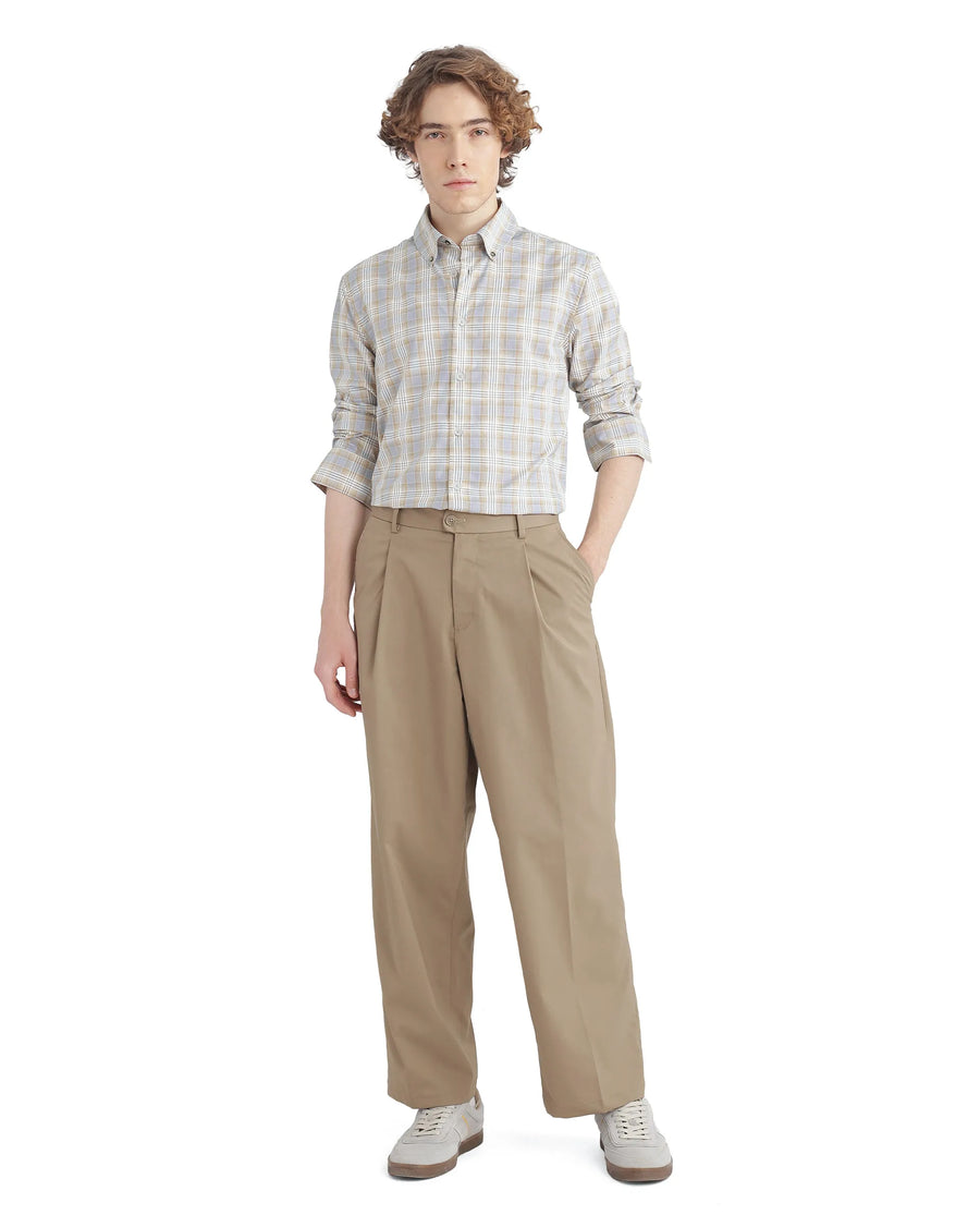 Rare Rabbit Men's Geko Pastel Mustard Cotton Checked Print Regular Fit Full Sleeve Collared Shirt