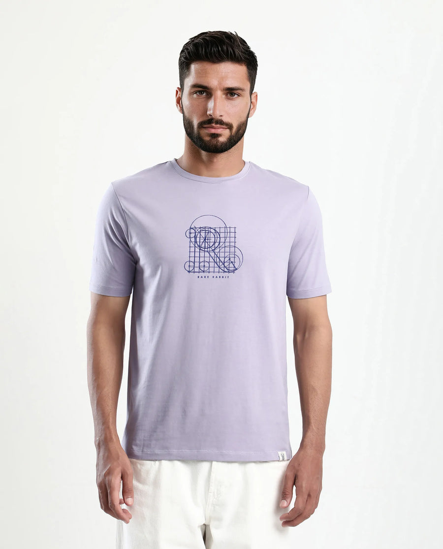 Rare Rabbit Men's Geom Dusky Purple Cotton Blend Graphic Print Regular Fit Half Sleeve Crew Neck T-Shirt