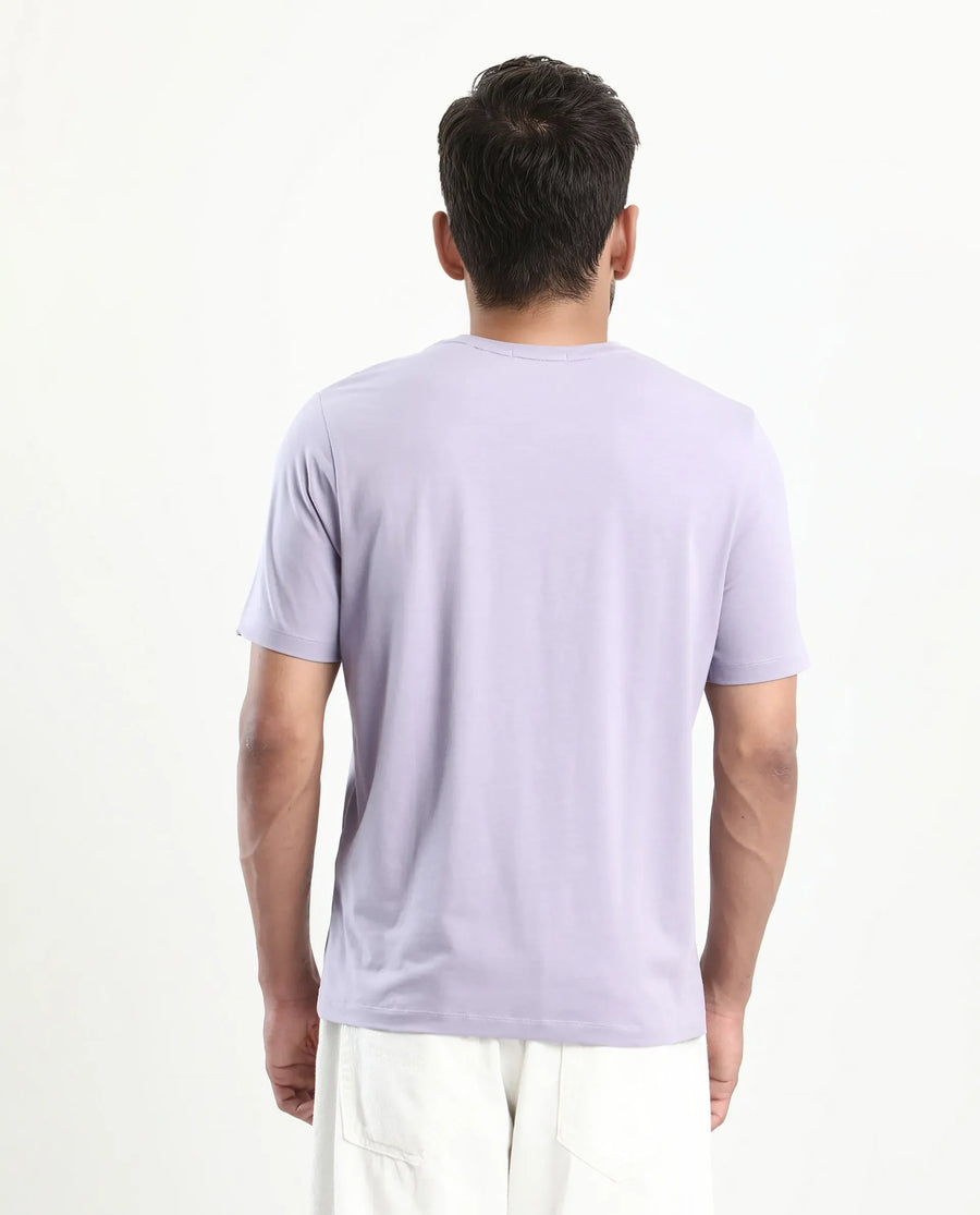 Rare Rabbit Men's Geom Dusky Purple Cotton Blend Graphic Print Regular Fit Half Sleeve Crew Neck T-Shirt