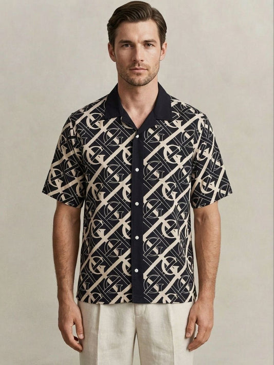 Gant Men Blue Monogram Regular Fit Monogram Shirt