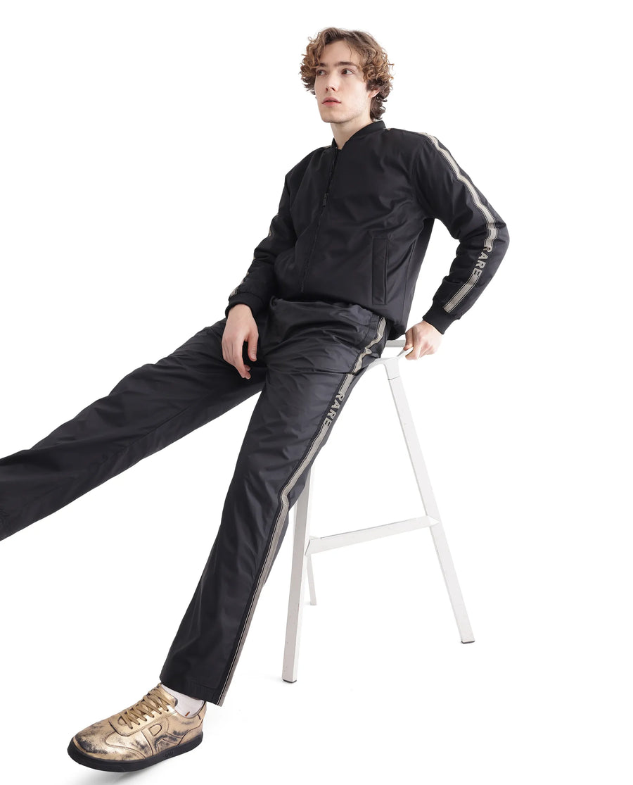 Rare Rabbit Men's Ghana-B Black Cotton Plain Regular Fit Track Pant