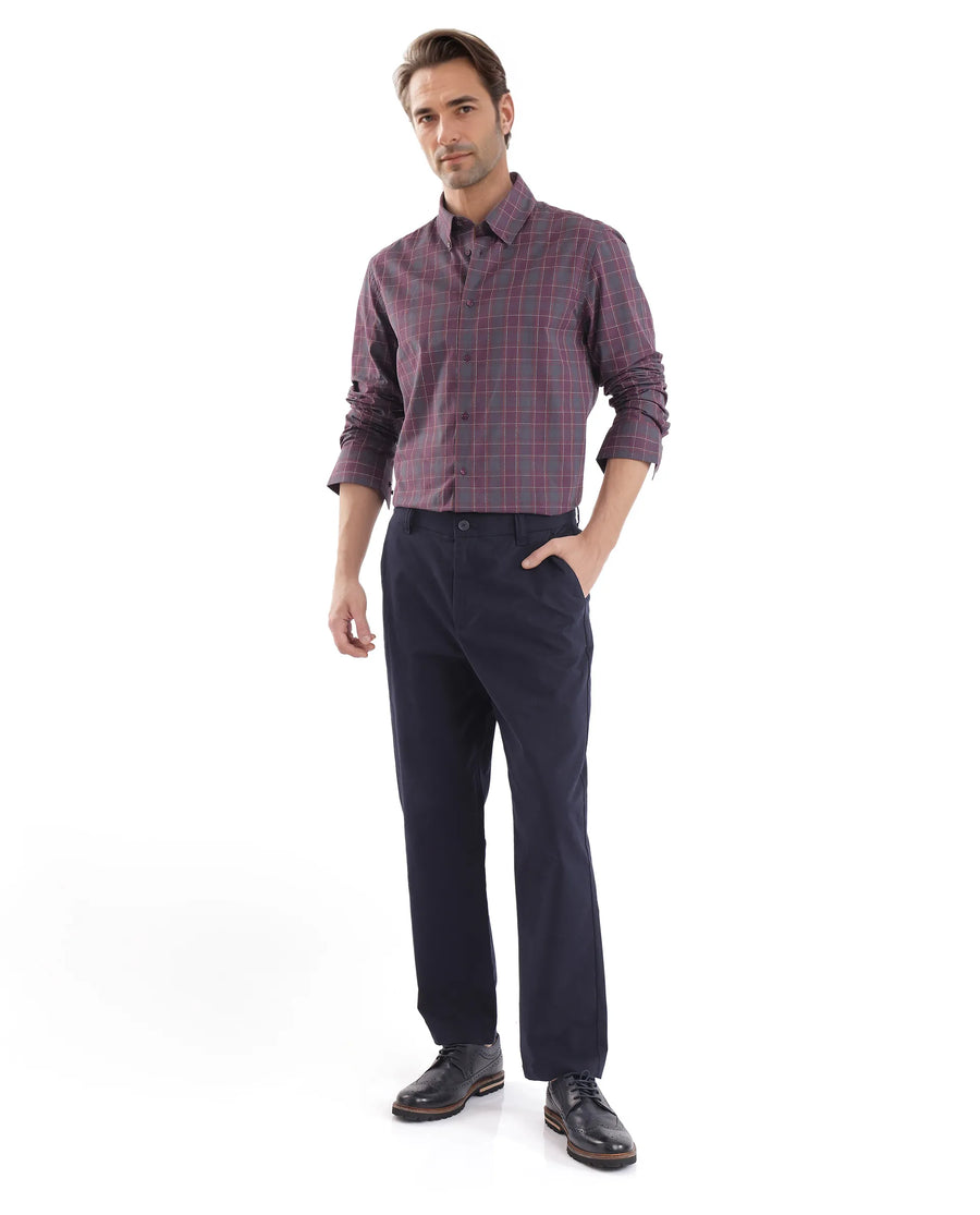 Rare Rabbit Men's Gibis Dark Purple Cotton Checked Print Regular Fit Full Sleeve Collared Shirt