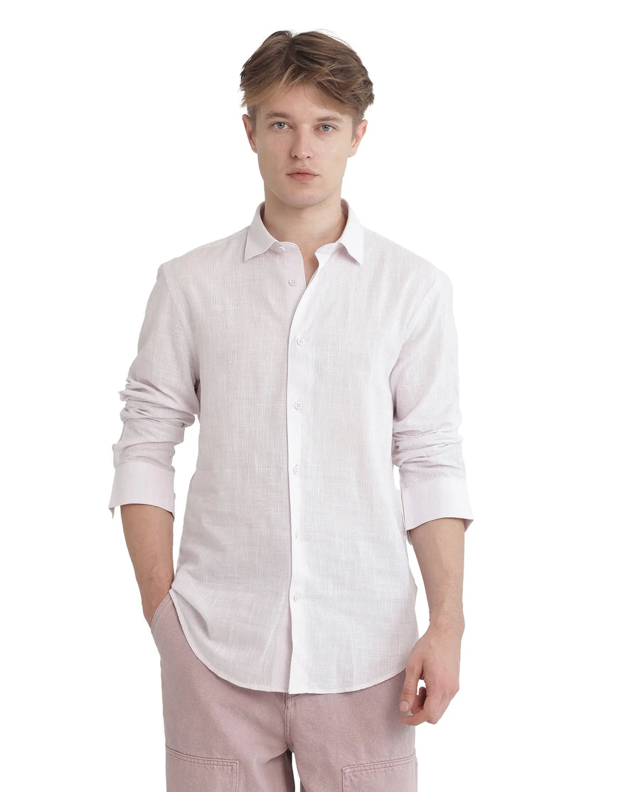 Rare Rabbit Men's Gico Pastel Pink Cotton Plain Regular Fit Full Sleeve Collared Shirt