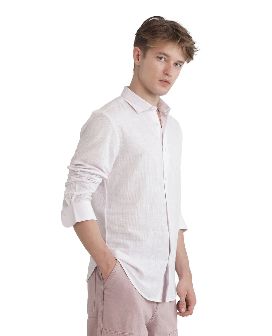 Rare Rabbit Men's Gico Pastel Pink Cotton Plain Regular Fit Full Sleeve Collared Shirt