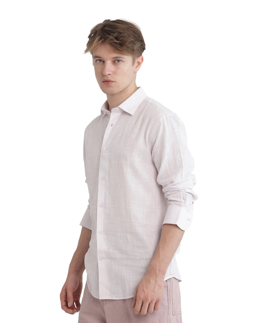 Rare Rabbit Men's Gico Pastel Pink Cotton Plain Regular Fit Full Sleeve Collared Shirt