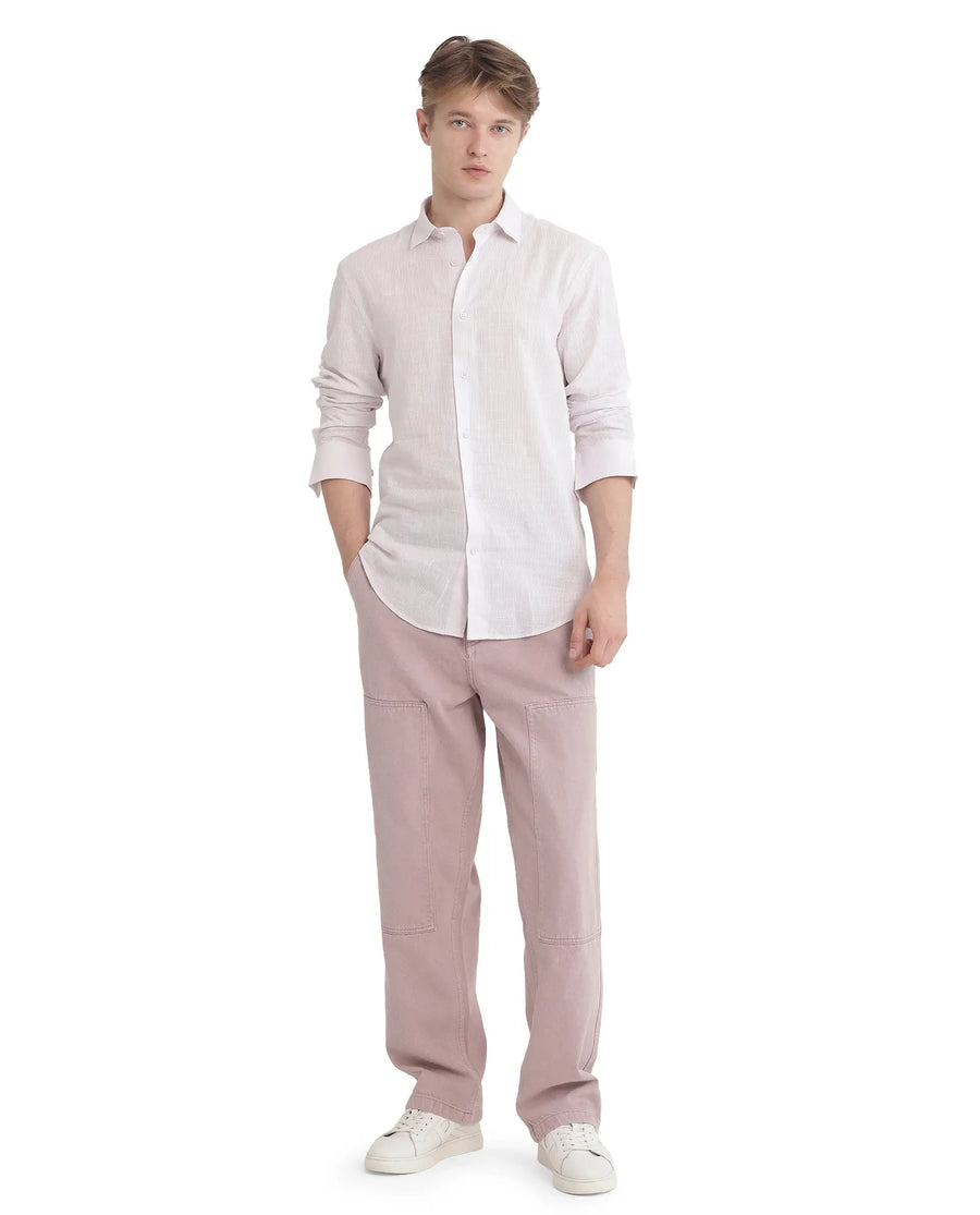 Rare Rabbit Men's Gico Pastel Pink Cotton Plain Regular Fit Full Sleeve Collared Shirt