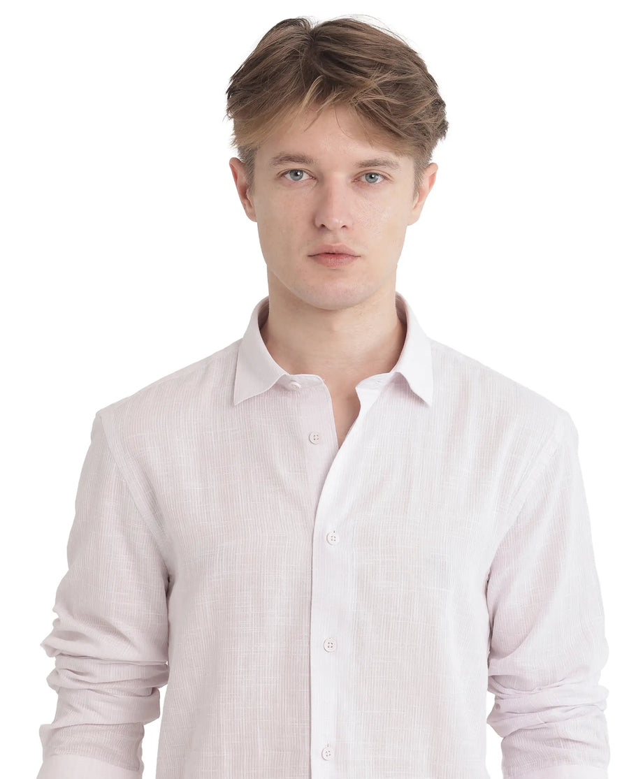 Rare Rabbit Men's Gico Pastel Pink Cotton Plain Regular Fit Full Sleeve Collared Shirt
