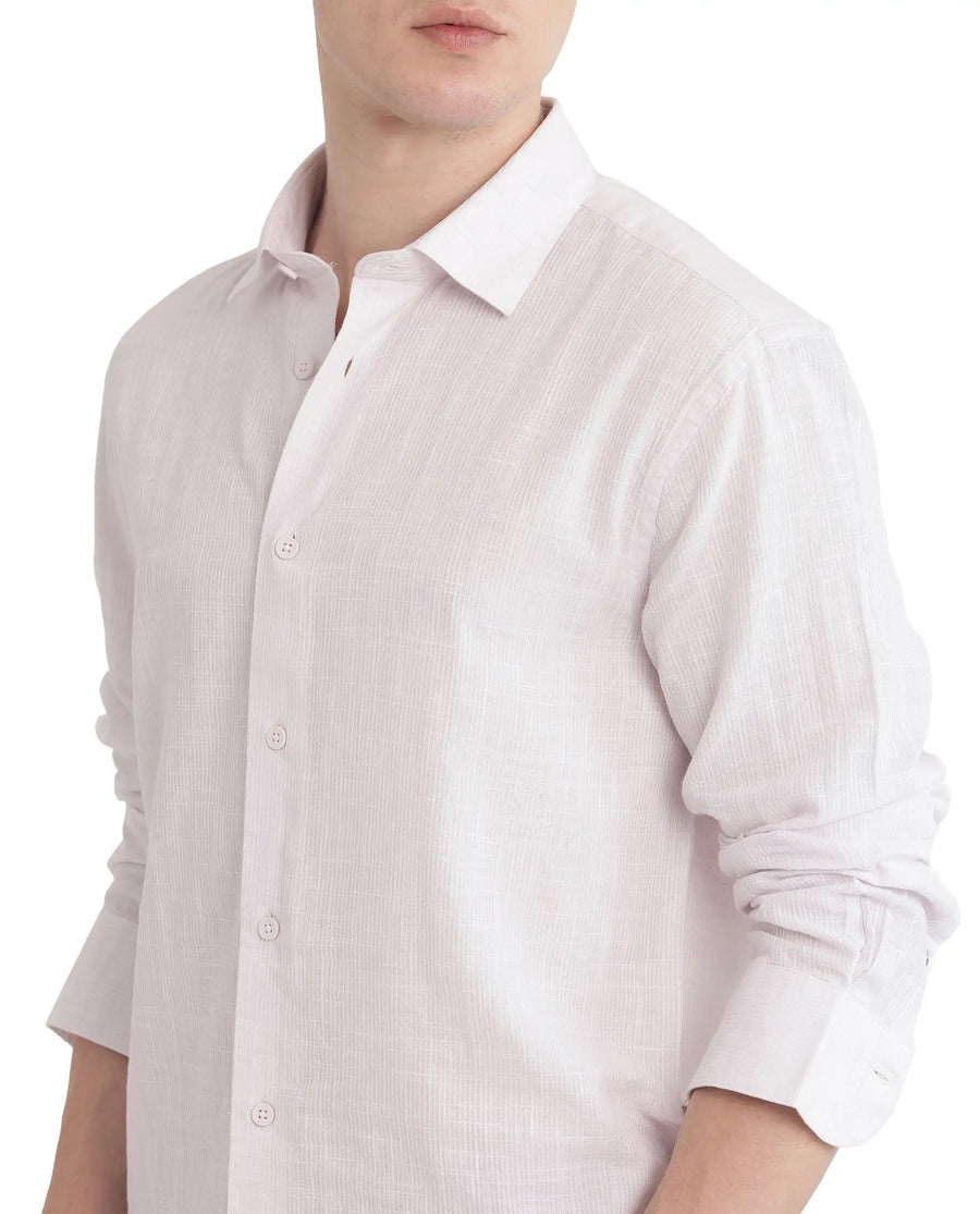 Rare Rabbit Men's Gico Pastel Pink Cotton Plain Regular Fit Full Sleeve Collared Shirt