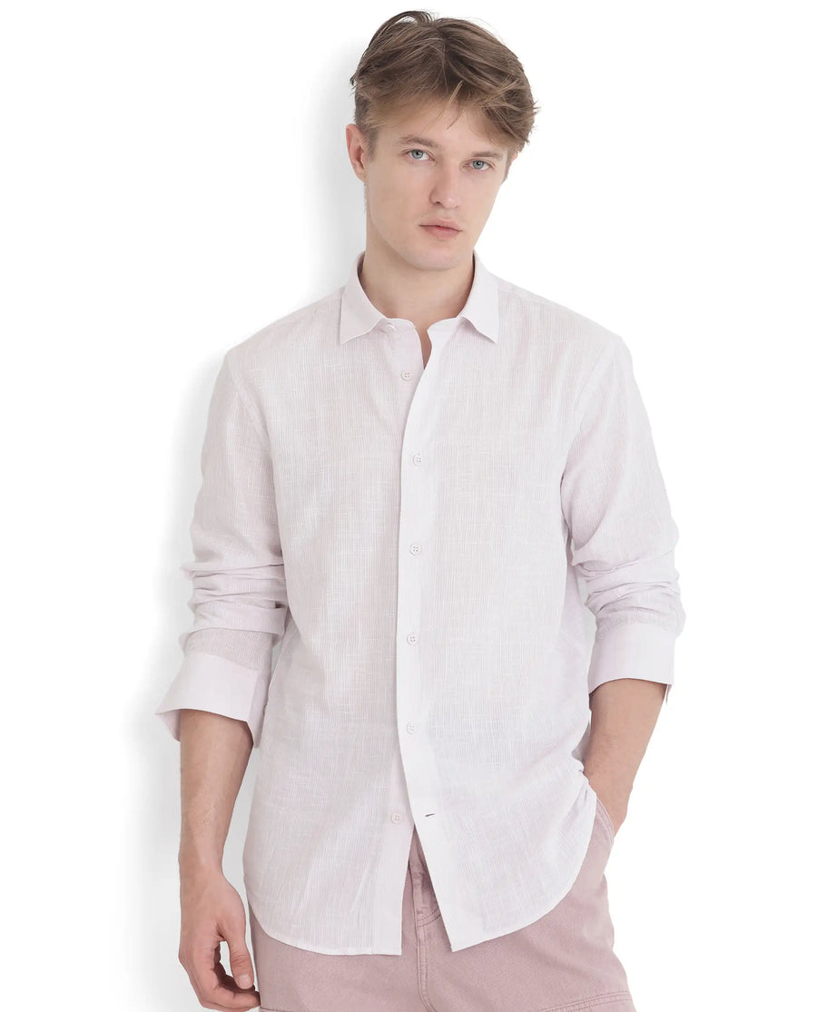 Rare Rabbit Men's Gico Pastel Pink Cotton Plain Regular Fit Full Sleeve Collared Shirt