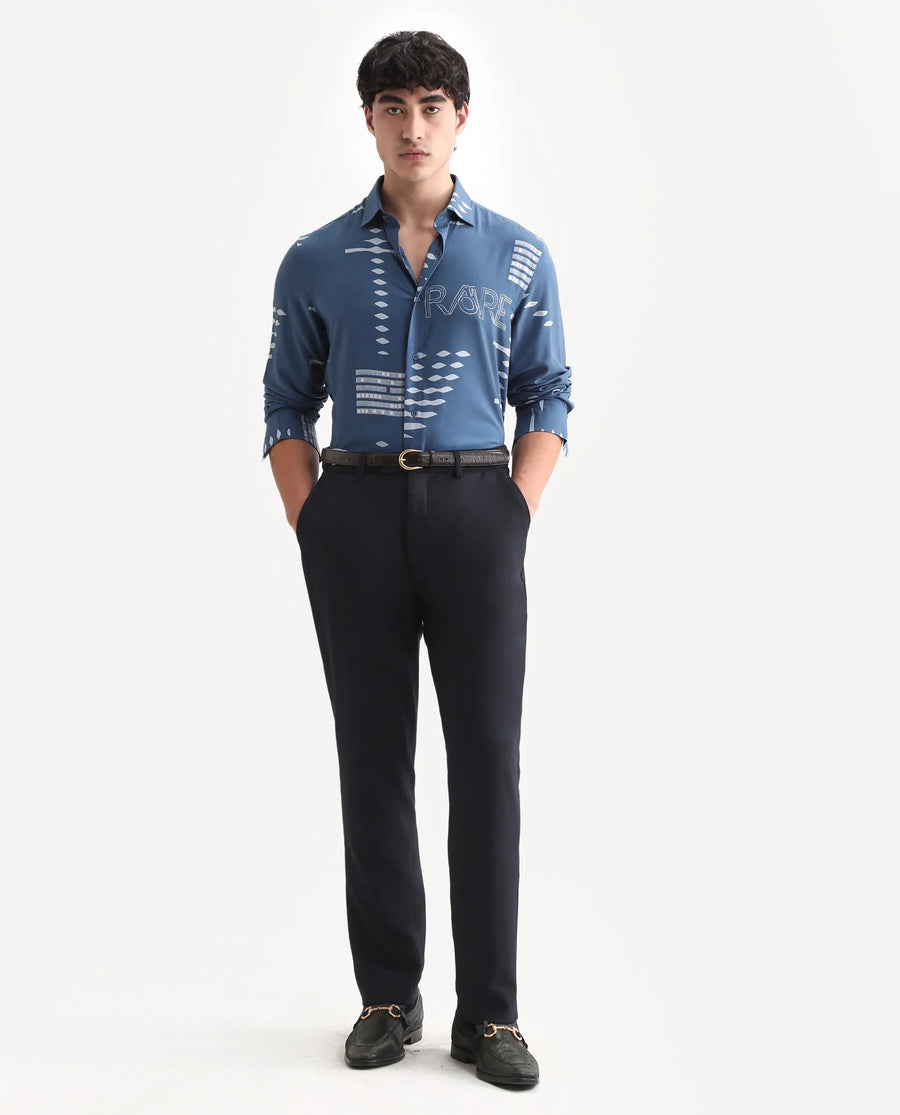 Rare Rabbit Men's Gigano-Ls Dusky Blue Tencel Blend Digital Print Regular Fit Full Sleeve Collared Shirt