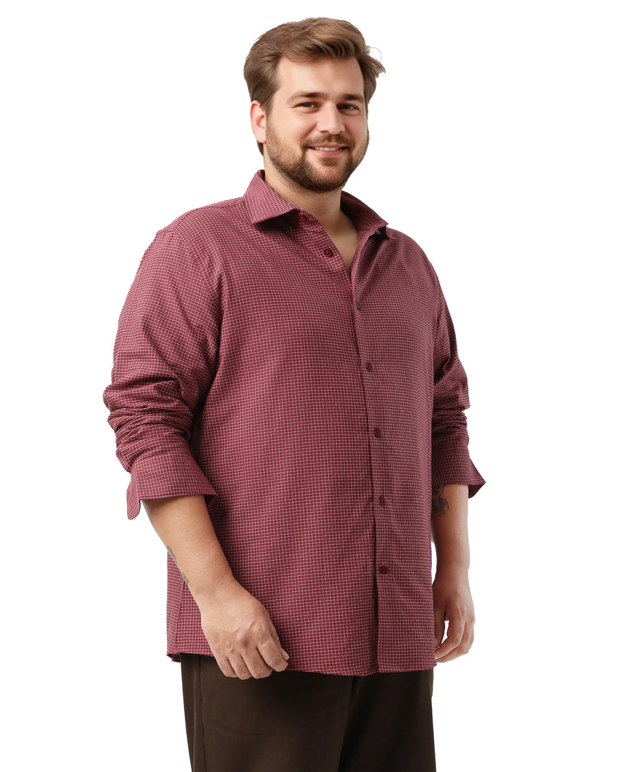 Rare Rabbit Men's Ging Big Red Cotton Fabric Full Sleeves Collared Neck Button Closure Checked Shirt