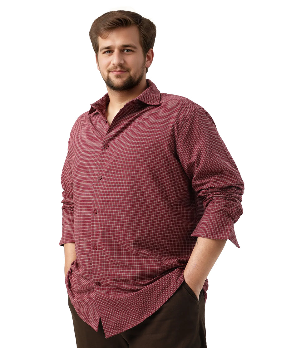 Rare Rabbit Men's Ging Big Red Cotton Fabric Full Sleeves Collared Neck Button Closure Checked Shirt