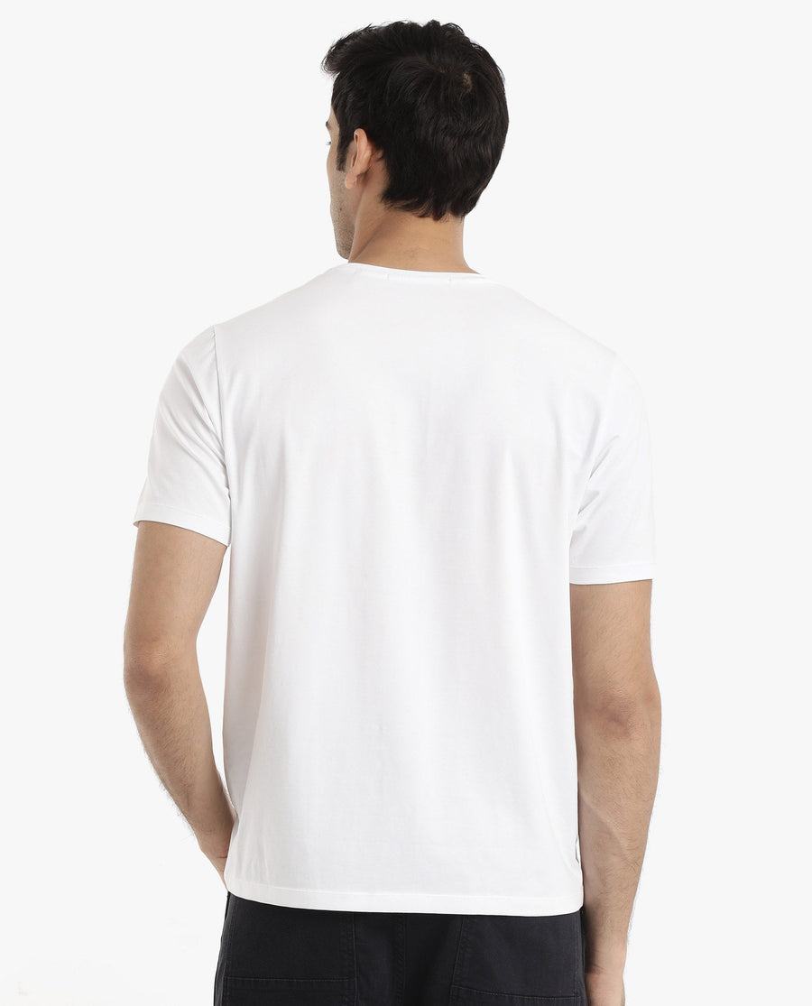 Rare Rabbit Men's Gino White Cotton Graphic Print Regular Fit Half Sleeve Crew Neck T-Shirt