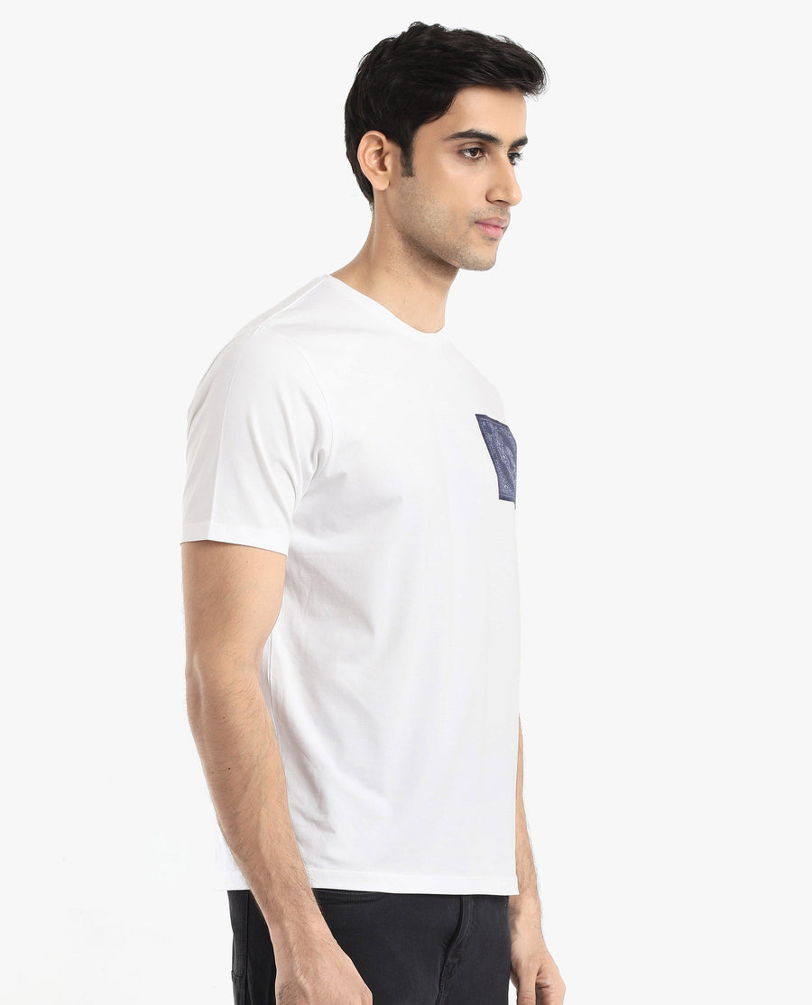 Rare Rabbit Men's Gino White Cotton Graphic Print Regular Fit Half Sleeve Crew Neck T-Shirt