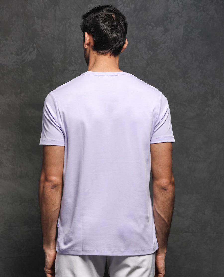 Rare Rabbit Men's Gis Pastel Purple Cotton Plain Slim Fit Half Sleeve Crew Neck T-Shirt