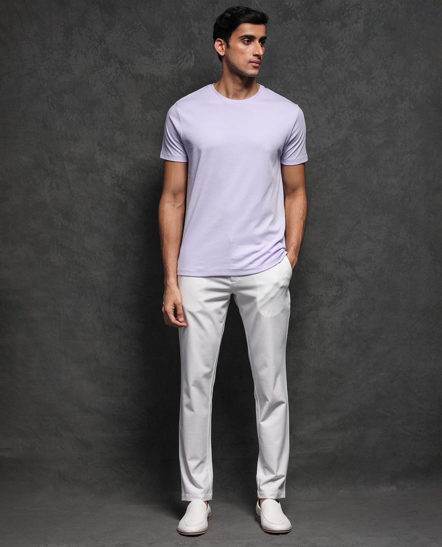 Rare Rabbit Men's Gis Pastel Purple Cotton Plain Slim Fit Half Sleeve Crew Neck T-Shirt