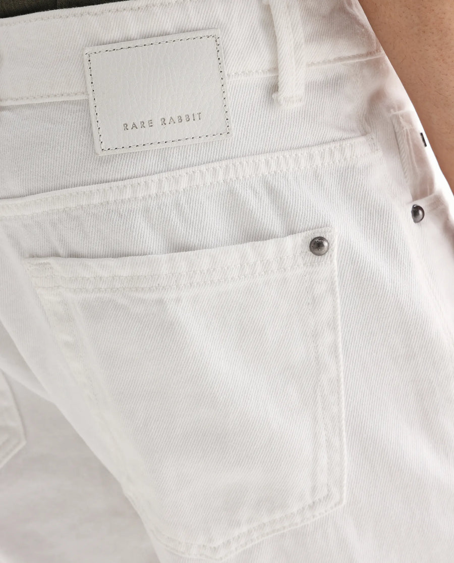Rare Rabbit Men's Gleb White Cotton Plain Kurt Carrot Fit Jeans