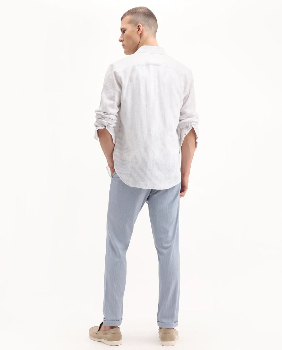 Rare Rabbit Men's Glew Pastel Blue Cotton Striped Print Regular Fit Trouser